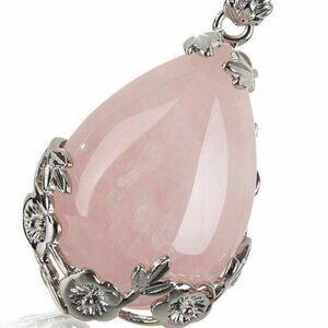 Natural Rose Quarts Stone Teardrop Healing Gemstone Necklace Pendant  SG-0087